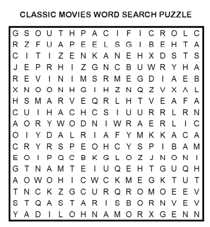 Classic movies word search