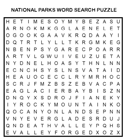National parks word search