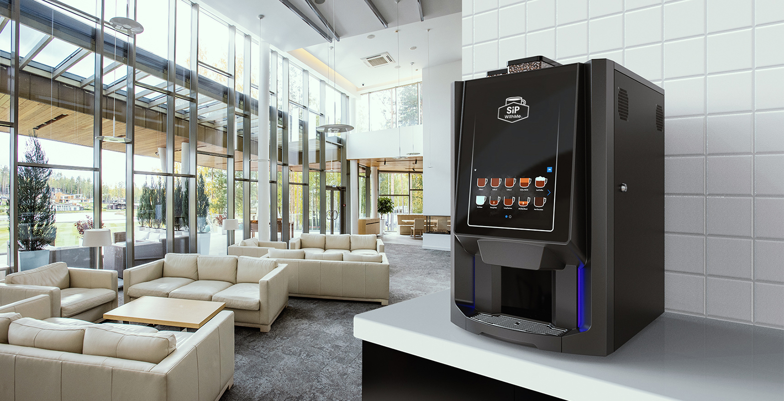 sipwithme coffee machine sitting on a table in an apartment building