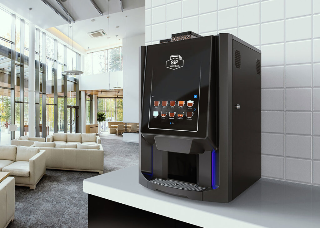 sipwithme coffee machine sitting on a table in an apartment building