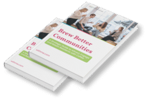 Cover of the "Brew Better Communities" e-book showing a group of residents enjoying coffee together