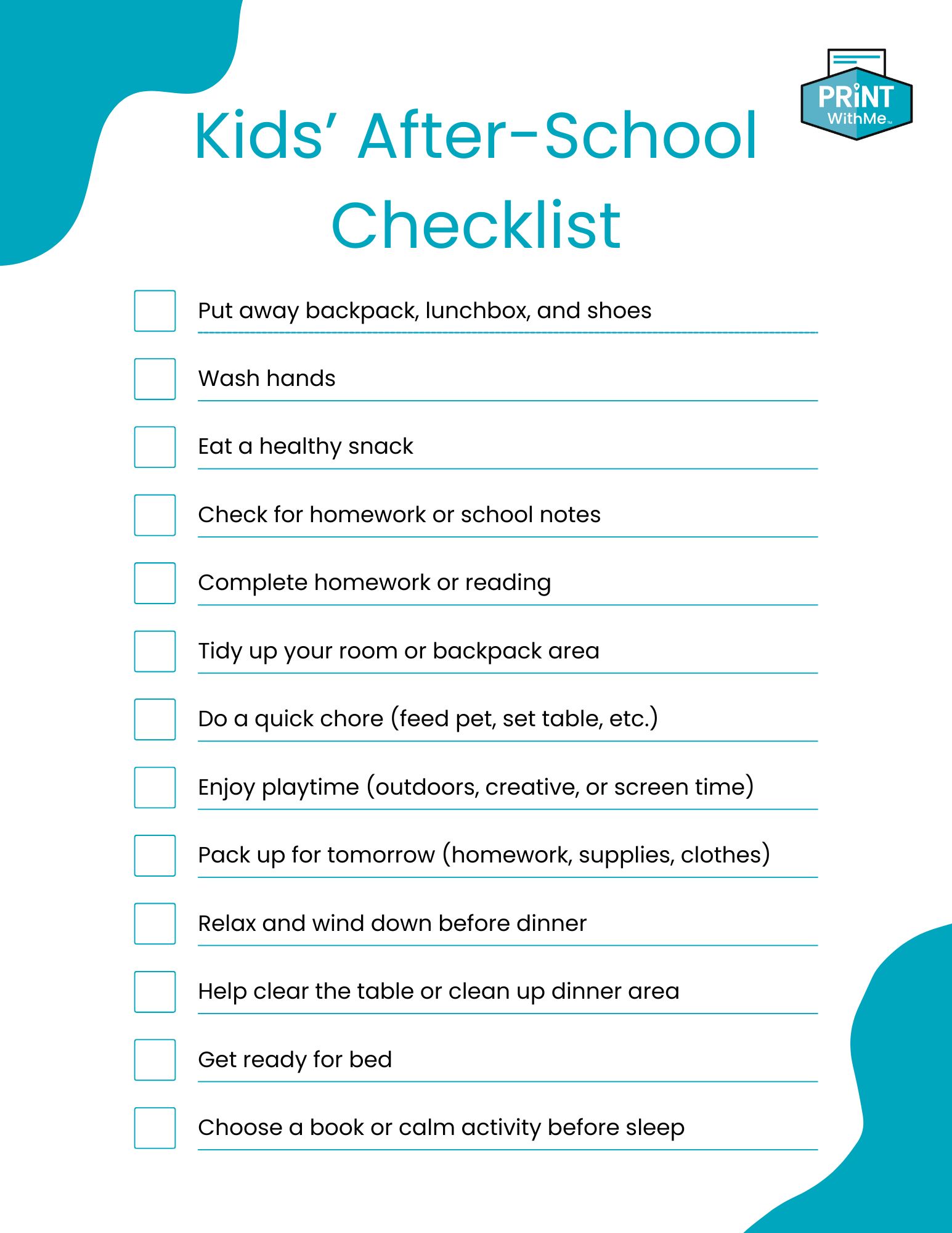 After School Checklist