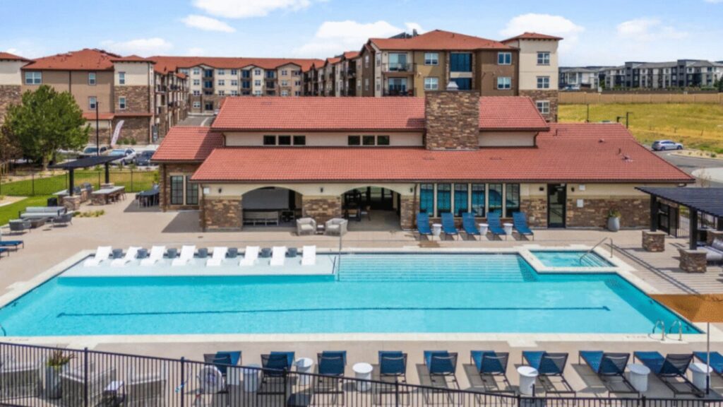 Aventine littleton apartment building with a pool