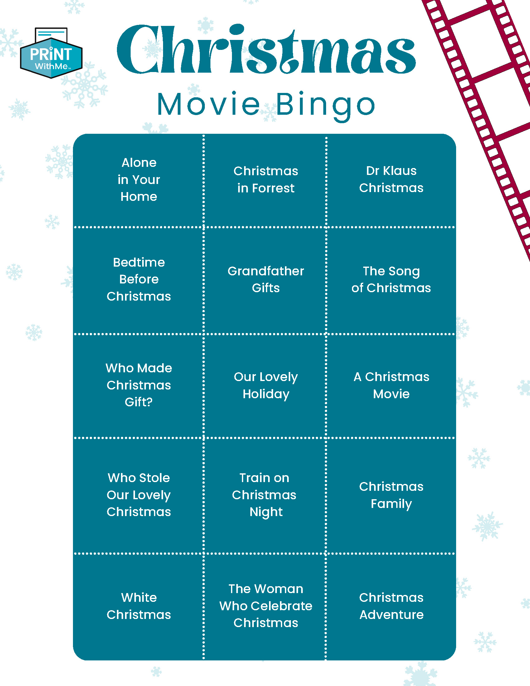 Christmas Movie Bingo