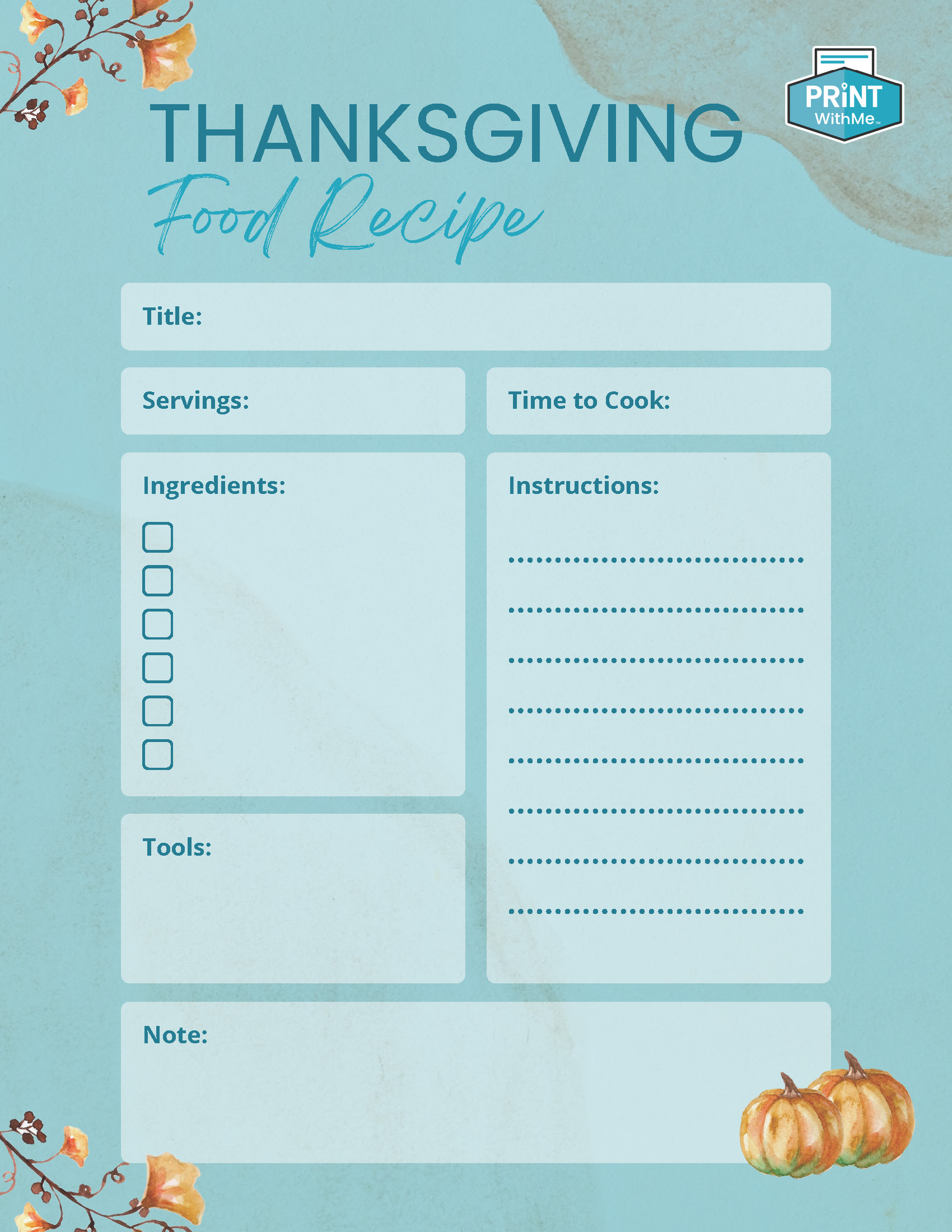 Thanksgiving Recipe Card