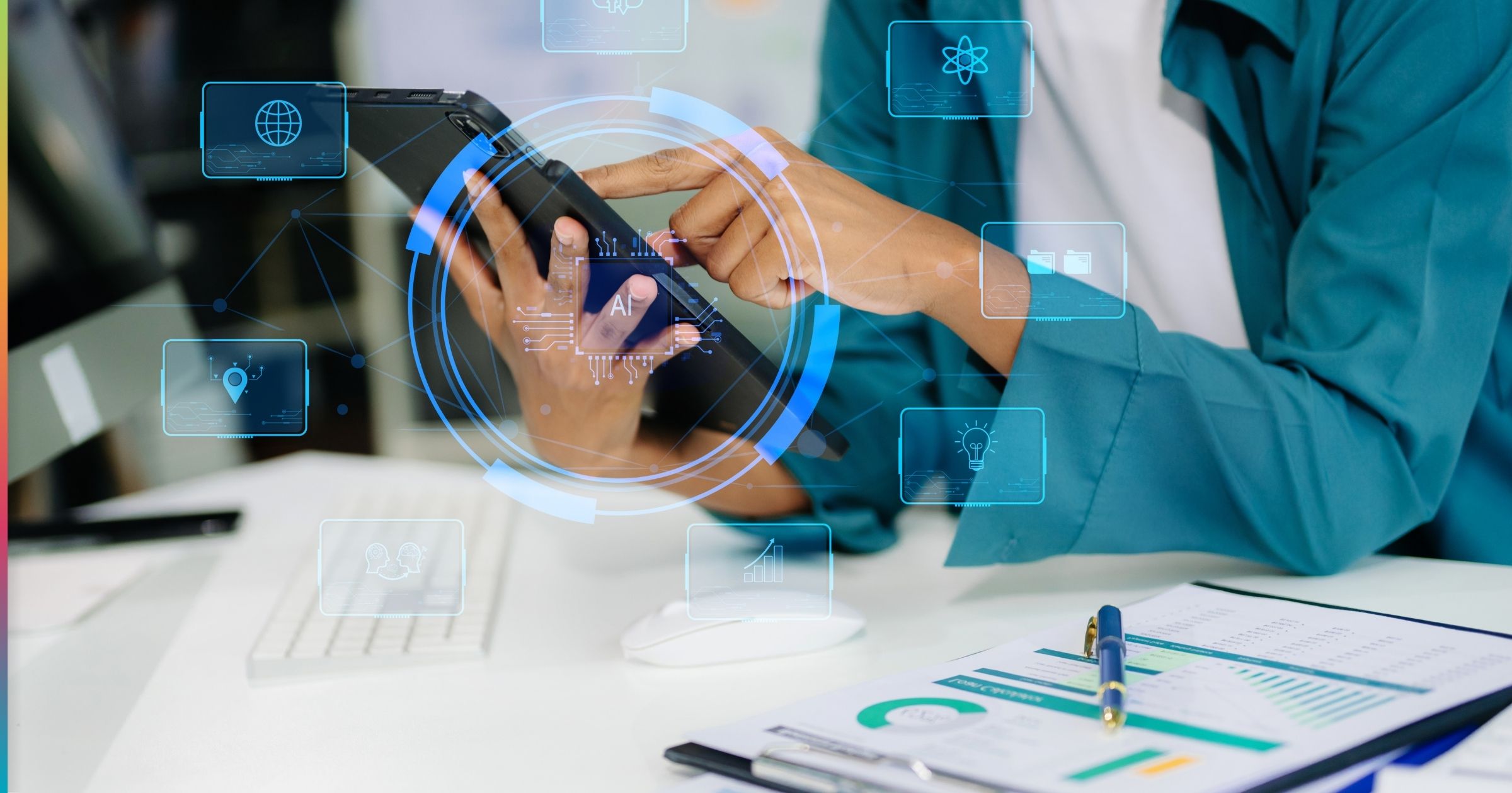 Using artificial intelligence to analyze data on a mobile device, representing AI in multifamily property management