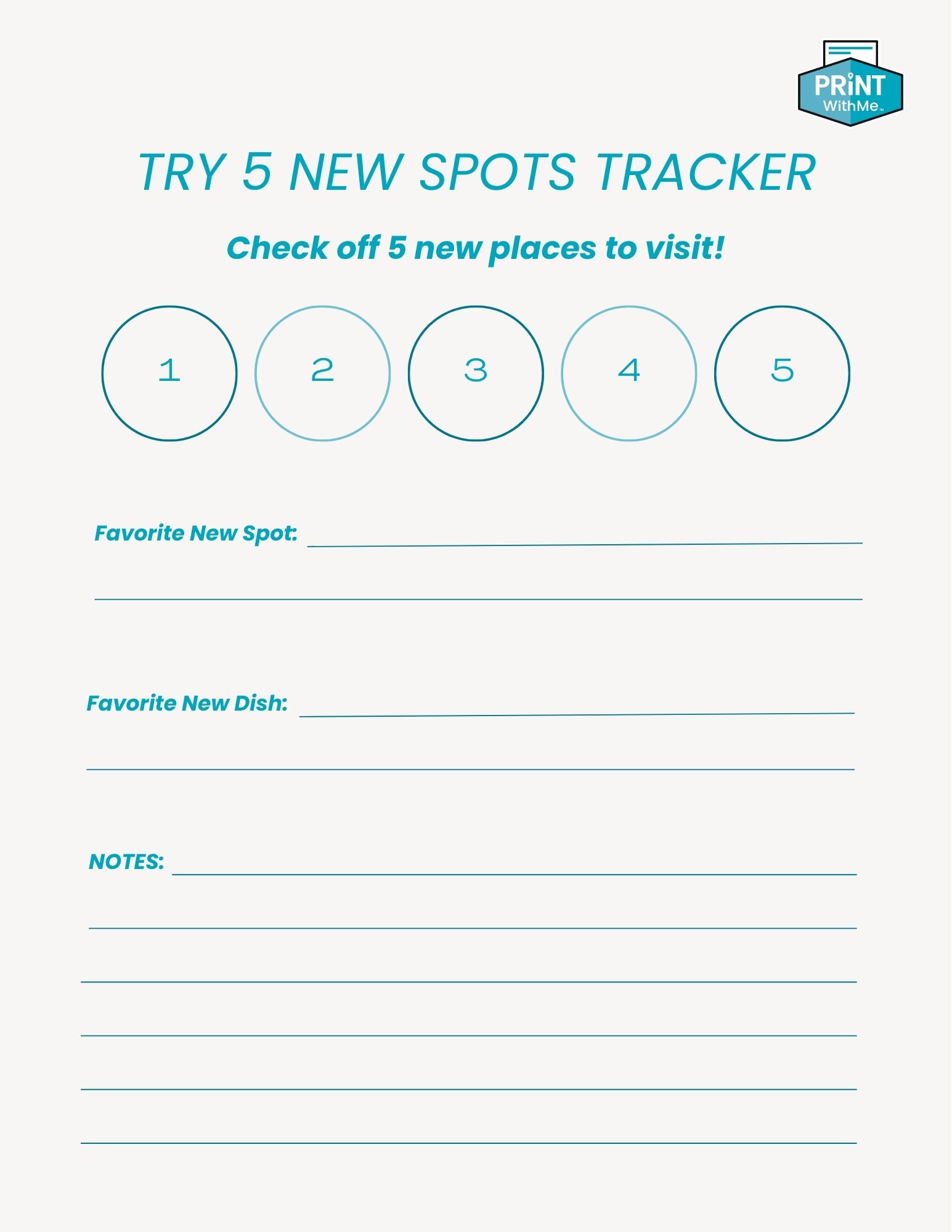 Try 5 New Spots Tracker