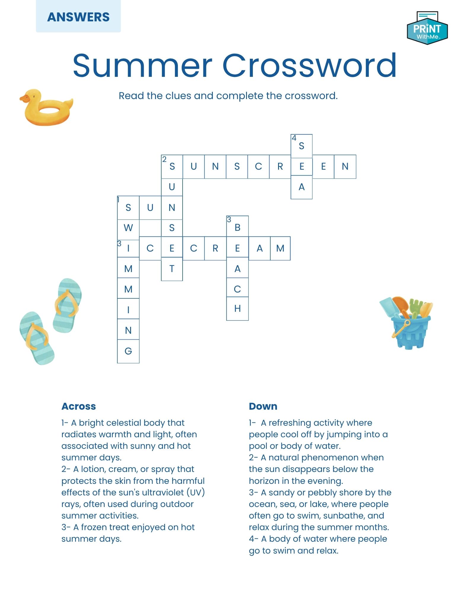 Summer Crossword Answers