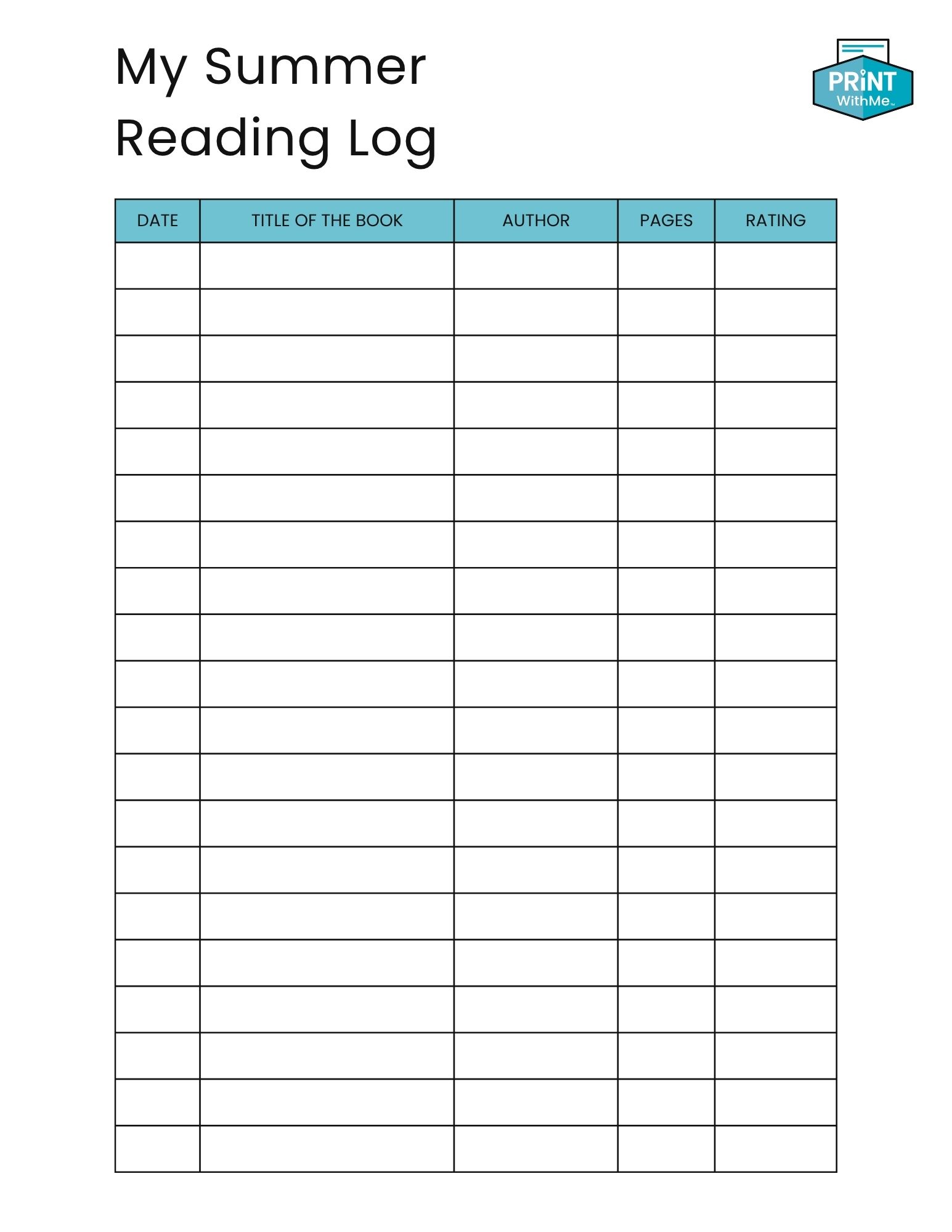 Summer Reading Log