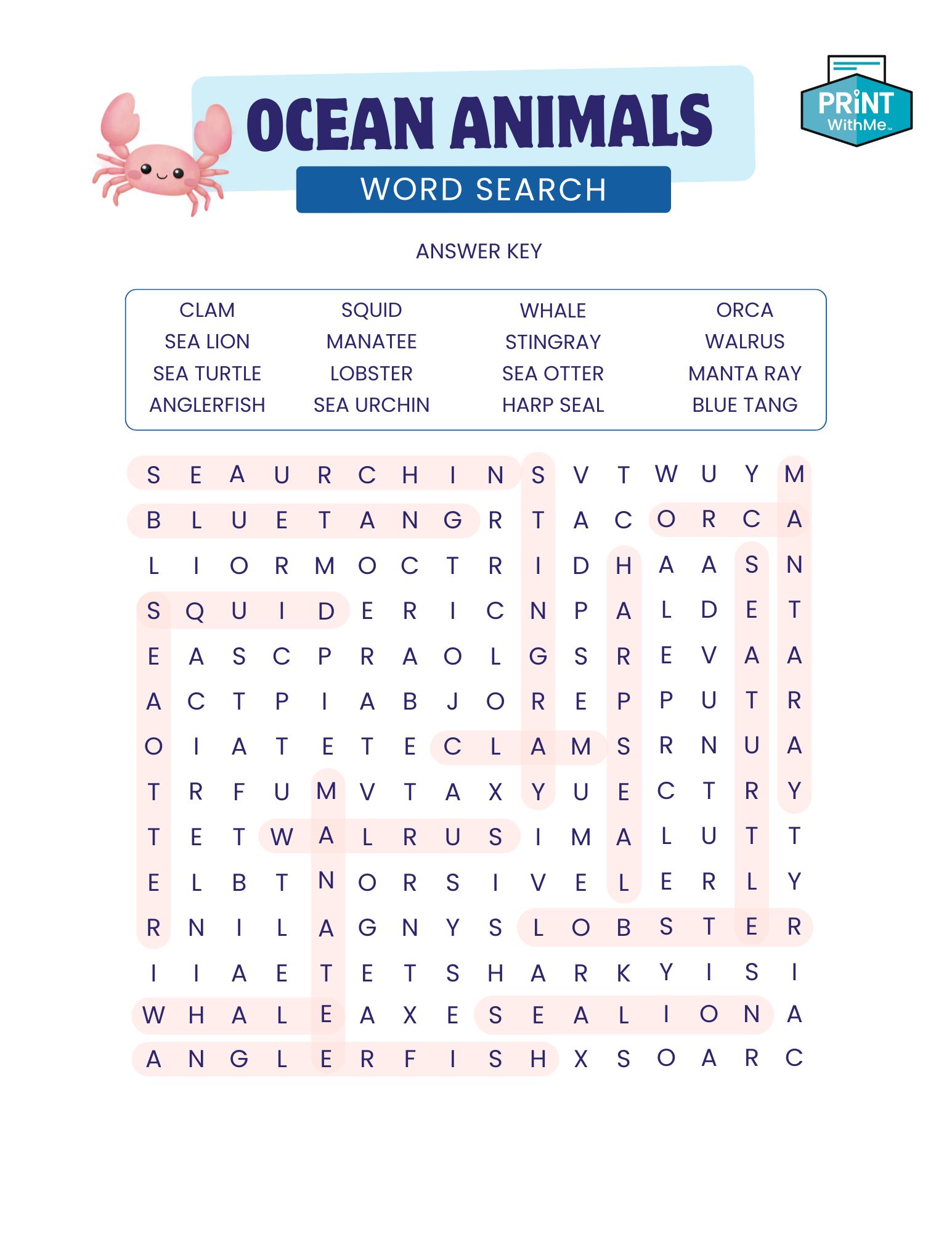 Summer Word Search Answers