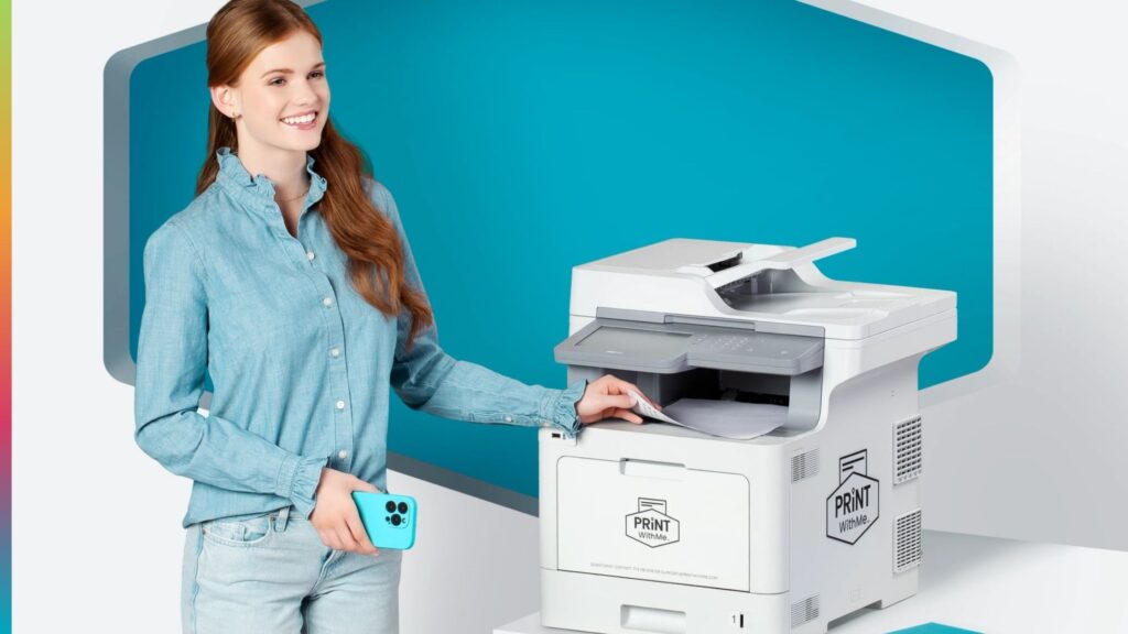 Resident using a PrintWithMe apartment printing service at a multifamily property