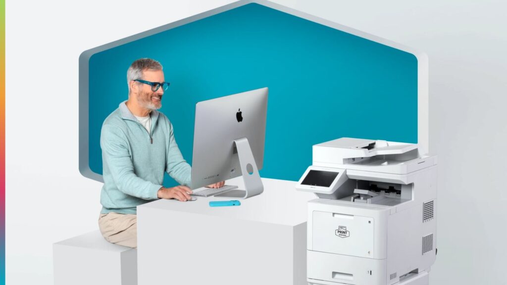 Resident using a PrintWithMe printing solution at a multifamily property