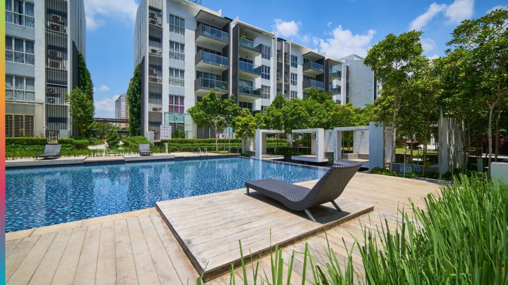 Multifamily community with a swimming pool and shared resident amenities