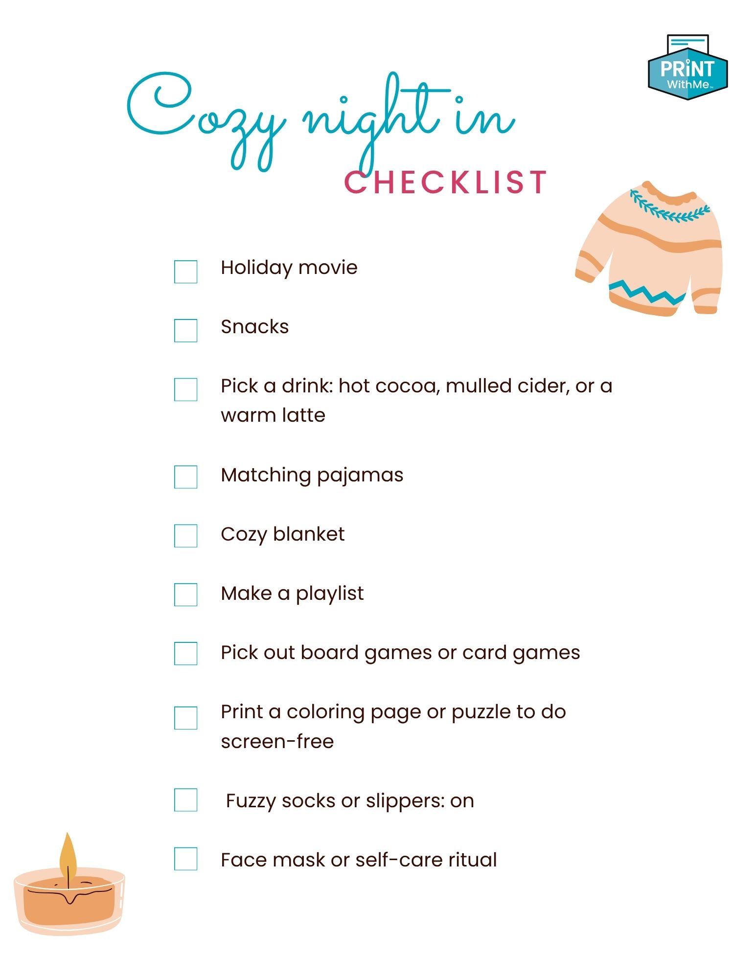 Cozy Night In Checklist