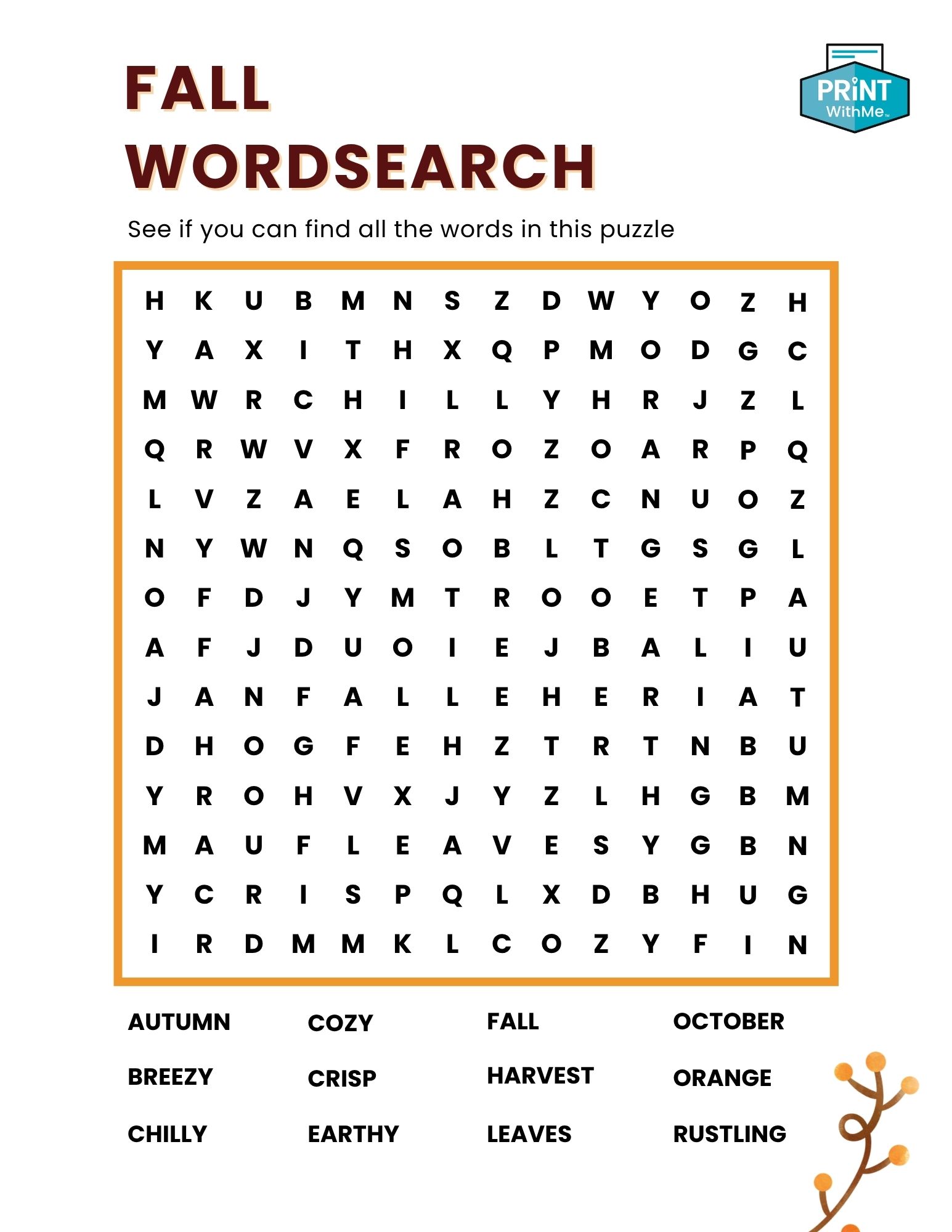 Fall Word Search